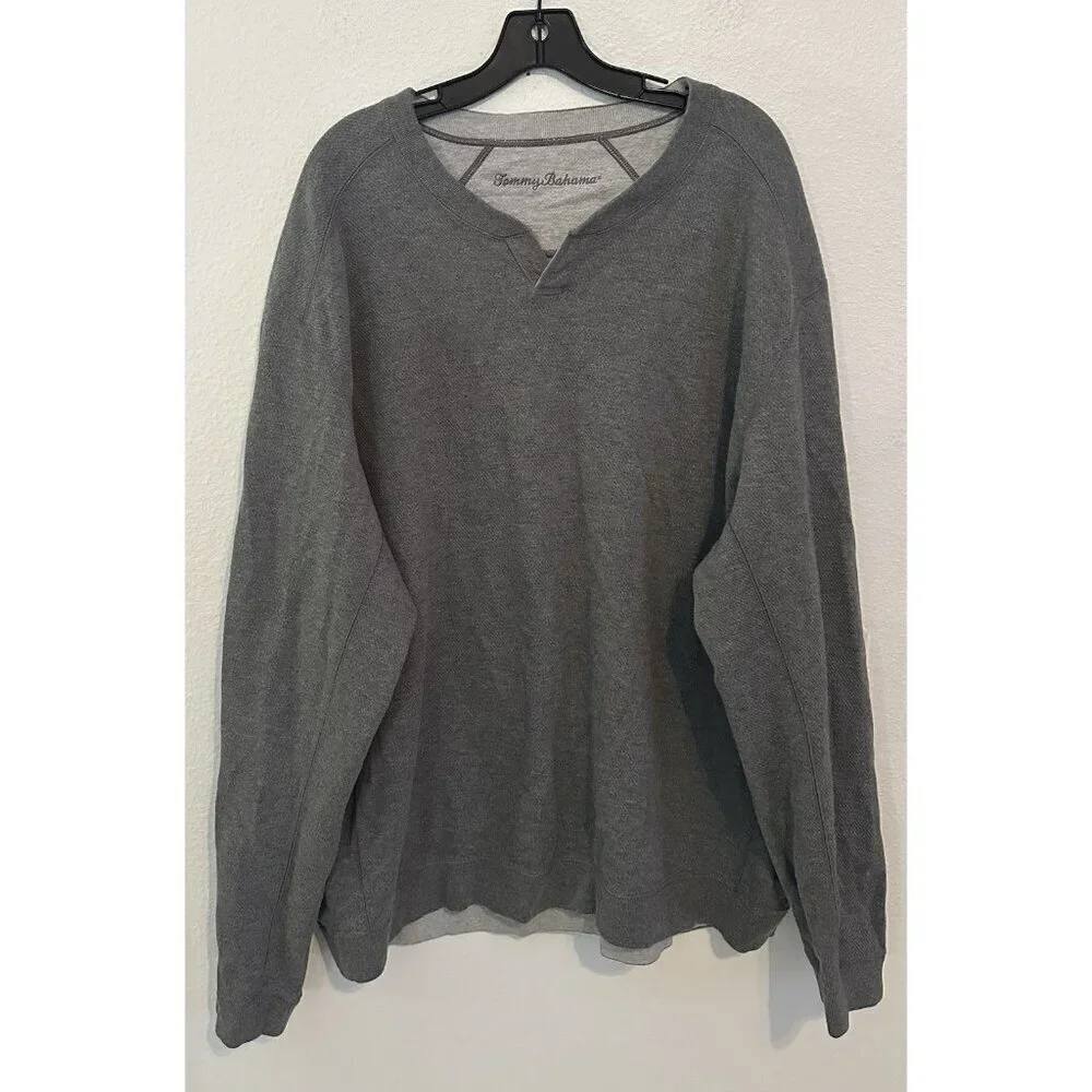 Tommy Bahama Reversible Sweater Gray Cotton Long Sleeves Mens